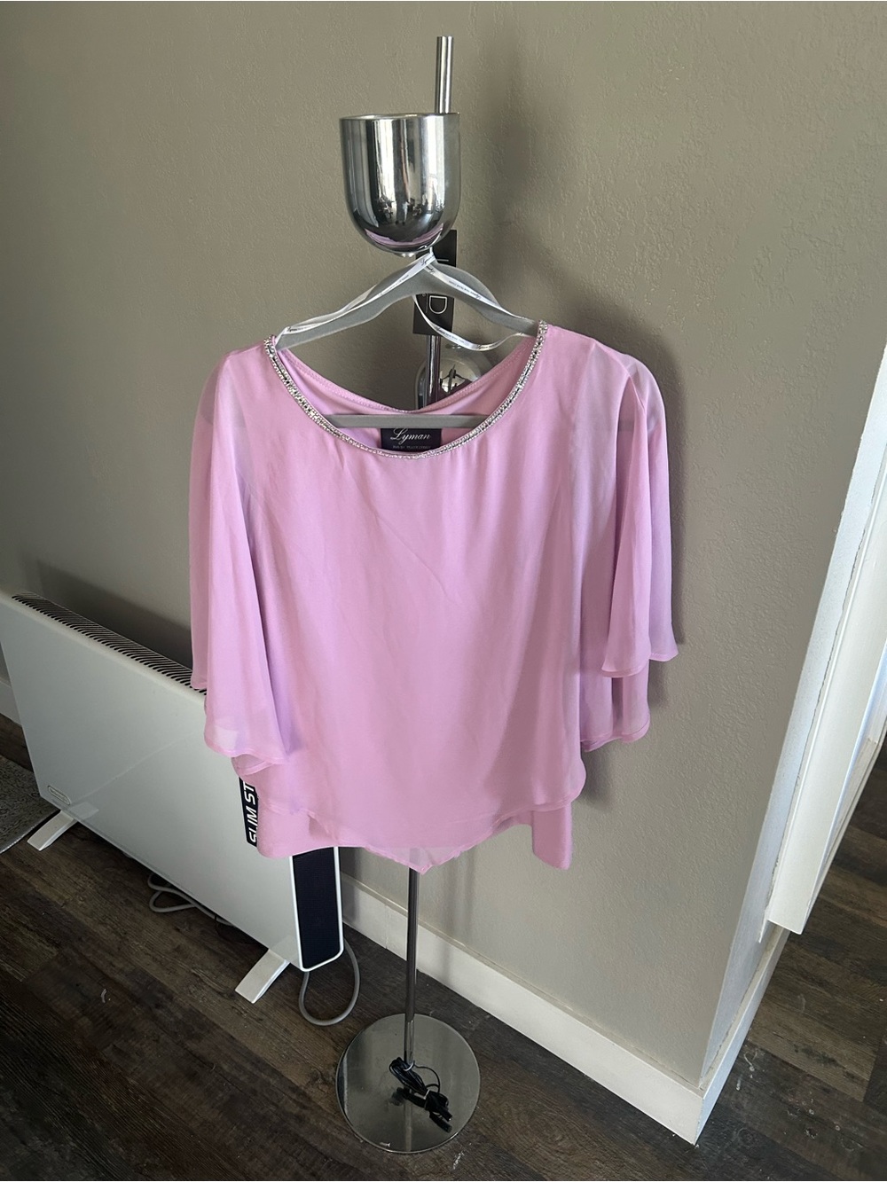 Frank Lyman Design Light Pink Layered Chiffon Top with Beaded Neckline